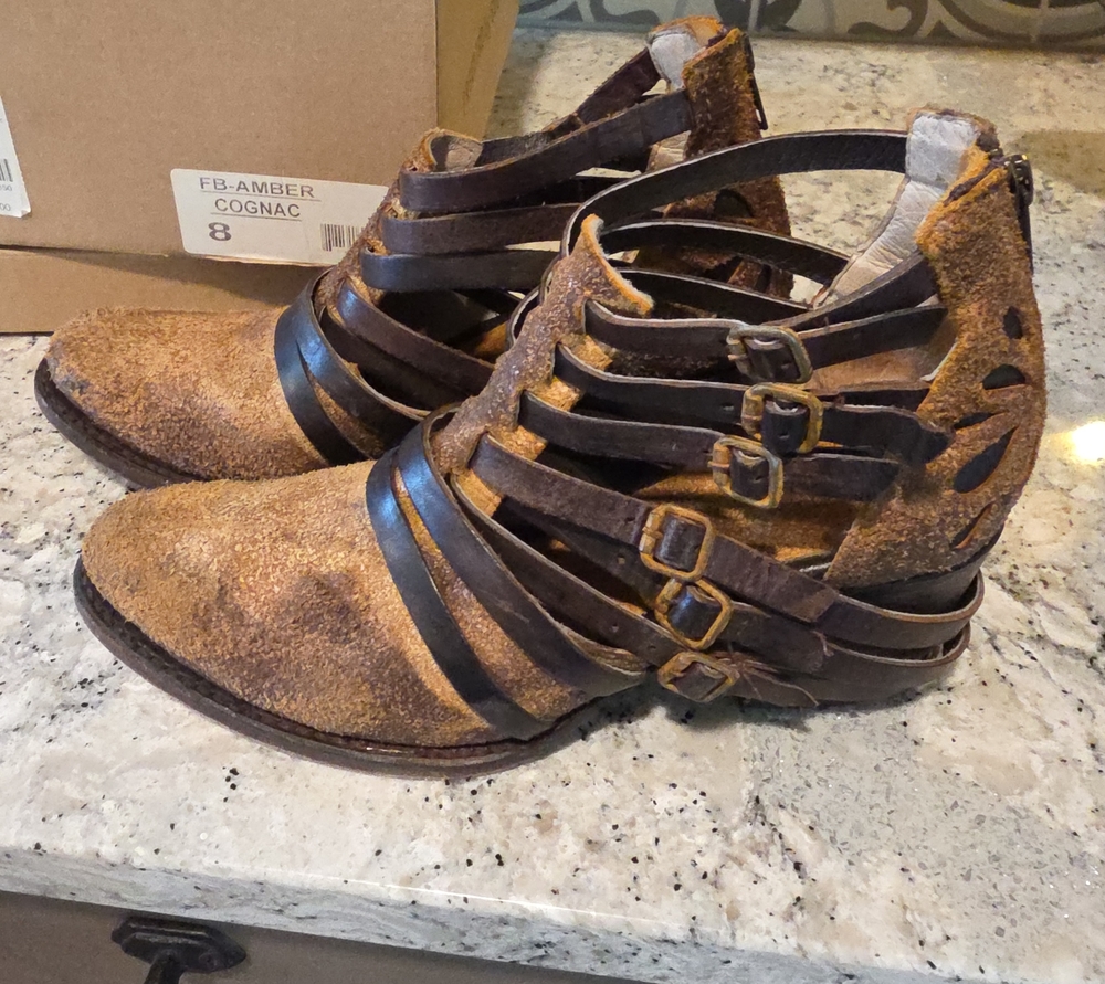 Bed Stu Cognac Multi-Strap Ankle Booties